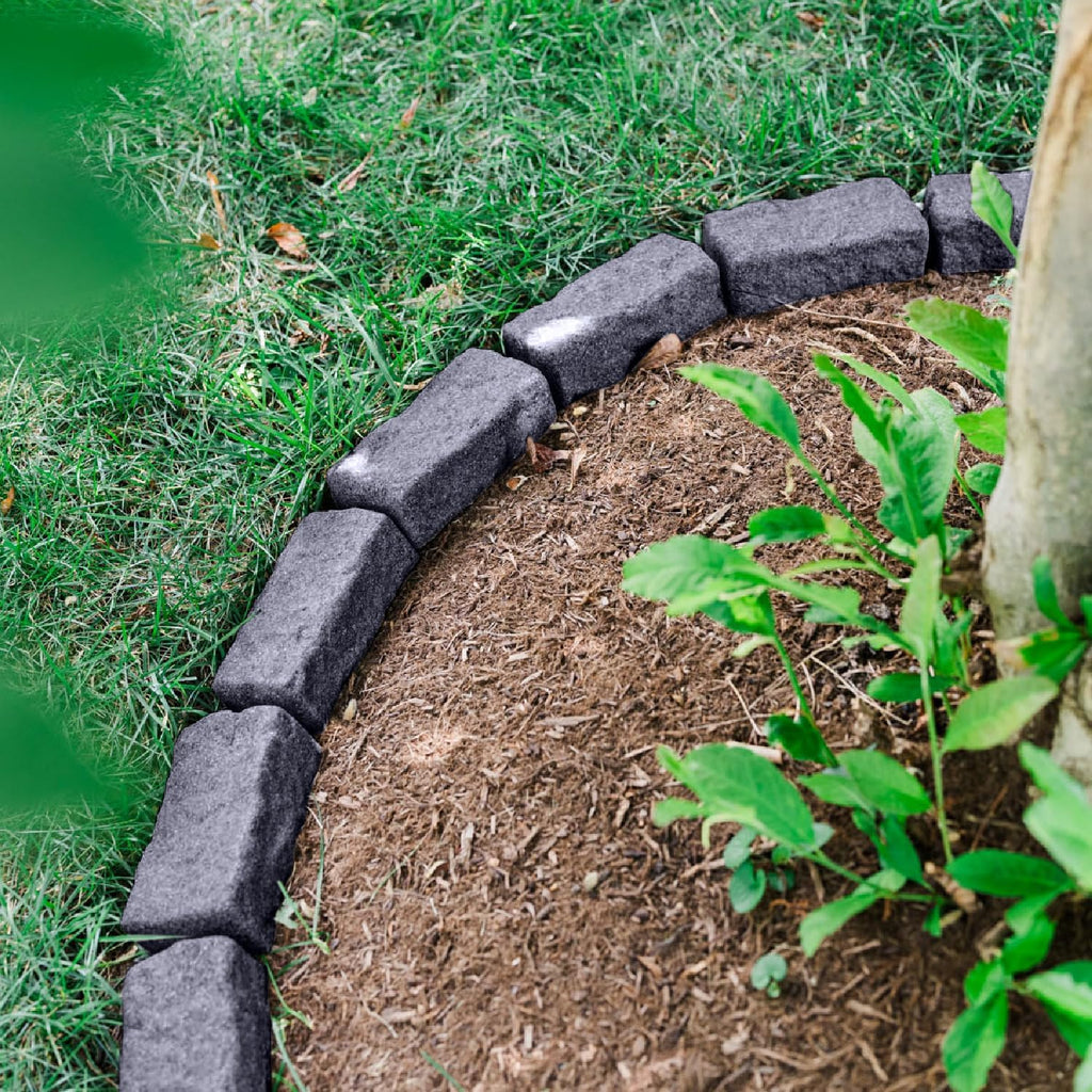 Beuta Landscape Edging | Garden Edging Border | Faux Stone Bricks for Lawn edging, Flower beds, Pathways & Yard Edging– 10 Packs | Each Section Has 6 Bricks 48"L x 4"W x 2.25"H | 30 Spikes |Charcoal