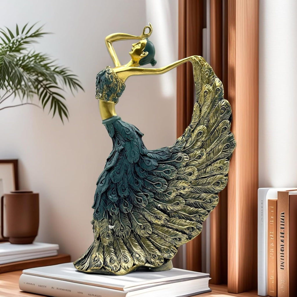 XINDAM Elegant Peacock Art Figurine Dancer Statue Decorative Home & Office Figurines Home Office Display Craft Living Room Decor Ornaments for Tabletop