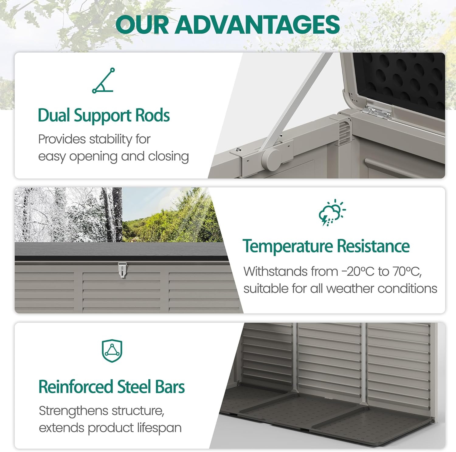 130 Gallon Outdoor Deck Box, Waterproof Resin Box with Lockable Lid, UV-Resistant for Cushions, Garden Tools & Pool Accessories (GRAY), Patio Furniture