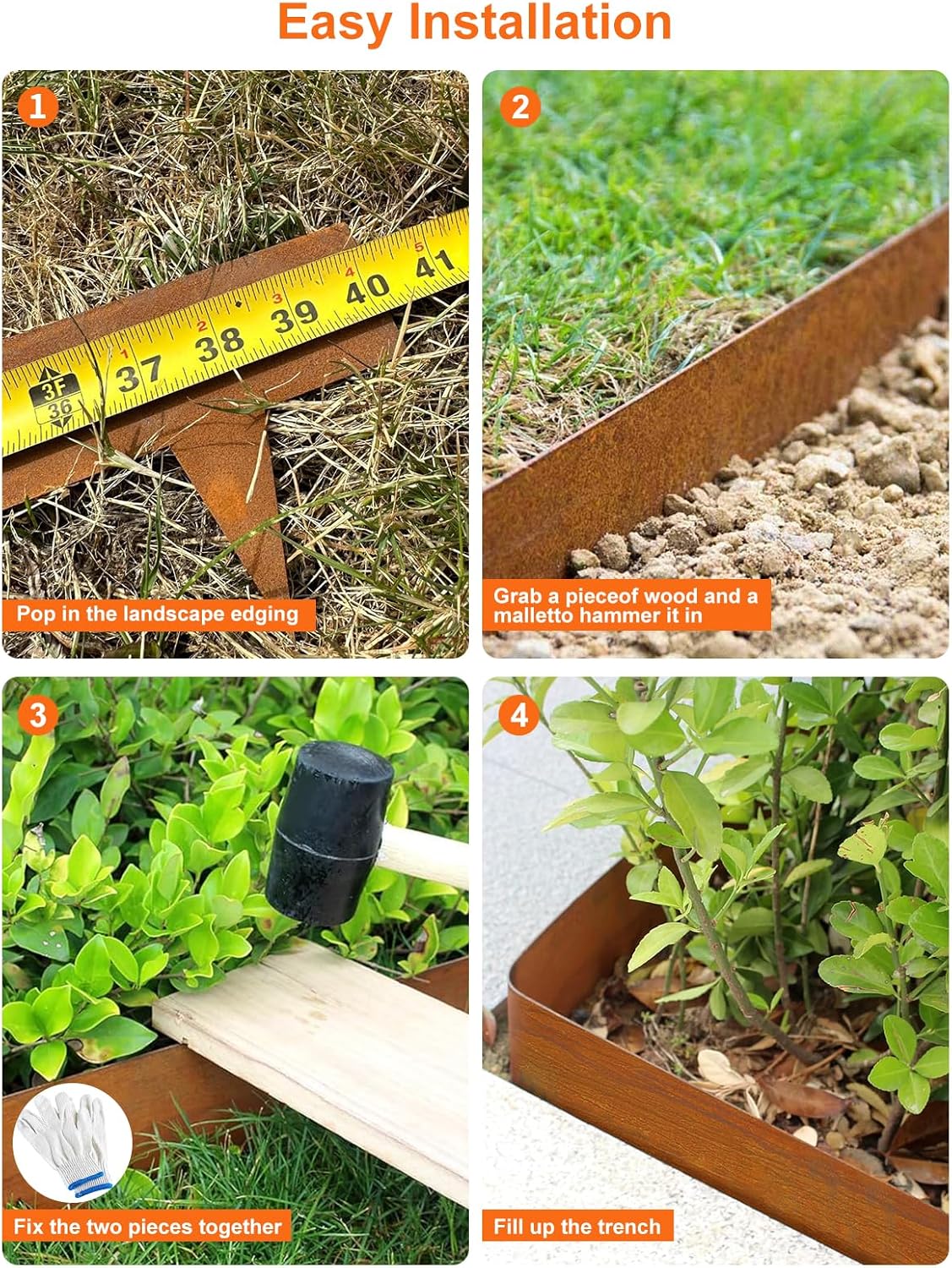 Vinci Landscape Edging Border, 40" L x 6" H 6Pack 20FT Total Rusted Corten Steel Garden Edging,Easy Installation,Sturdy Elegant Metal Lawn Broder for Flower Beds, Pathways, Paver Edges and Yard