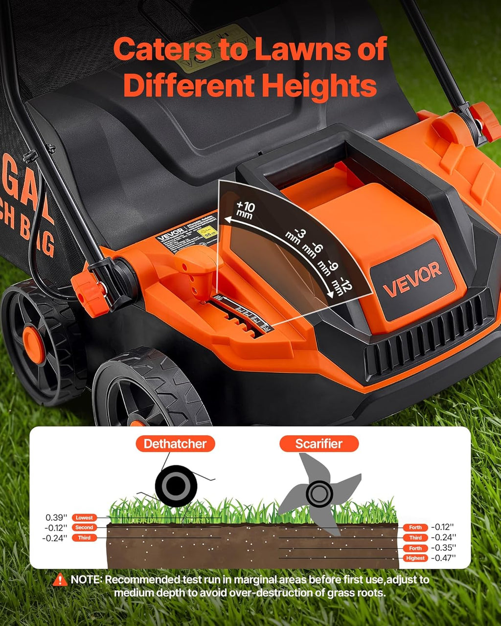 VEVOR 2-in-1 Electric Dethatcher and Scarifier, 13-Inch 13 Amp, Corded Lawn Dethatcher with 13-Gallon Thatch Collection Bag, 5-Position Depth Adjustment, Walk Behind Machine for Garden Yard Grass