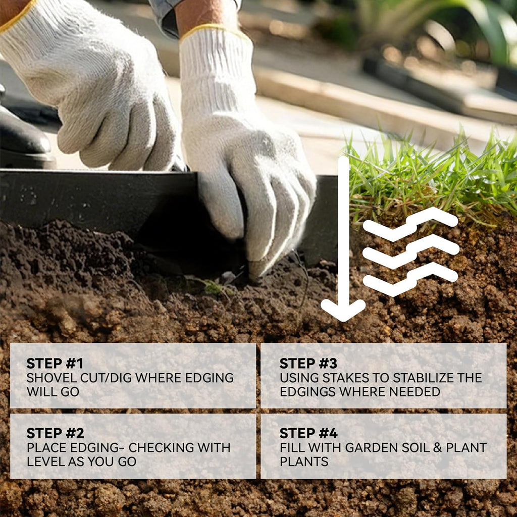 Metal Garden Landscape Edging with 16Pcs Stakes, 10" x 50Ft Galvanized Steel Lawn Edgings Roll Flexible Coil Border for Landcaping,Flower Bed,Black