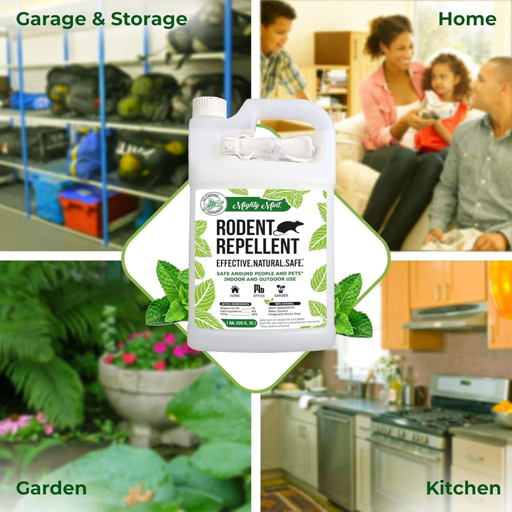 Mighty Mint Peppermint Oil Rodent Repellent Spray with Microfiber Cloth – Natural Indoor & Outdoor Control for Mice and Rats – Plant-Based, Extra-Strong Formula - 1 Gallon (128 oz)