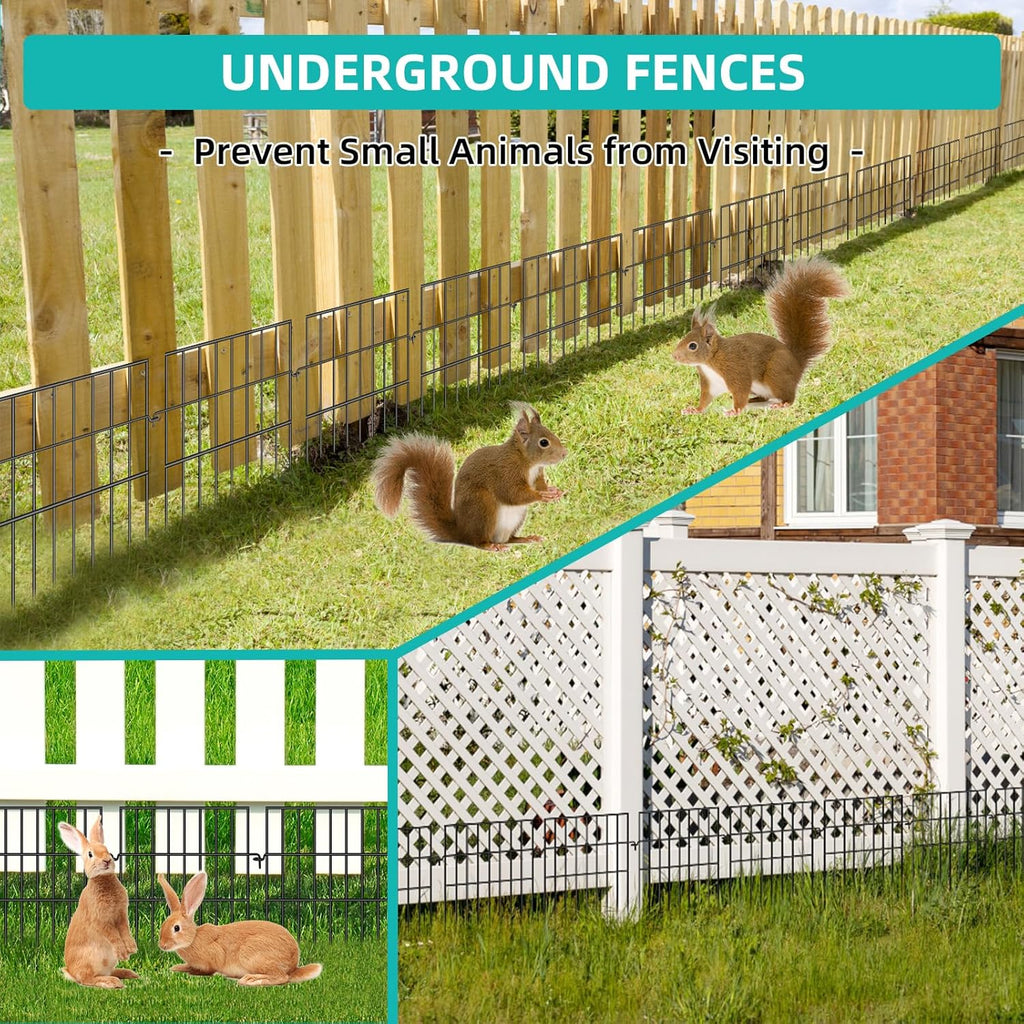 Animal Barrier Fence, 10 Panels No Dig Fences, 17in(H) X 10.8ft(L) Garden Fence Animal Barrier for Rabbits and Dog Under Fencing Barrier, Rustproof Metal Fences Border for Outdoor, Yard, Patio