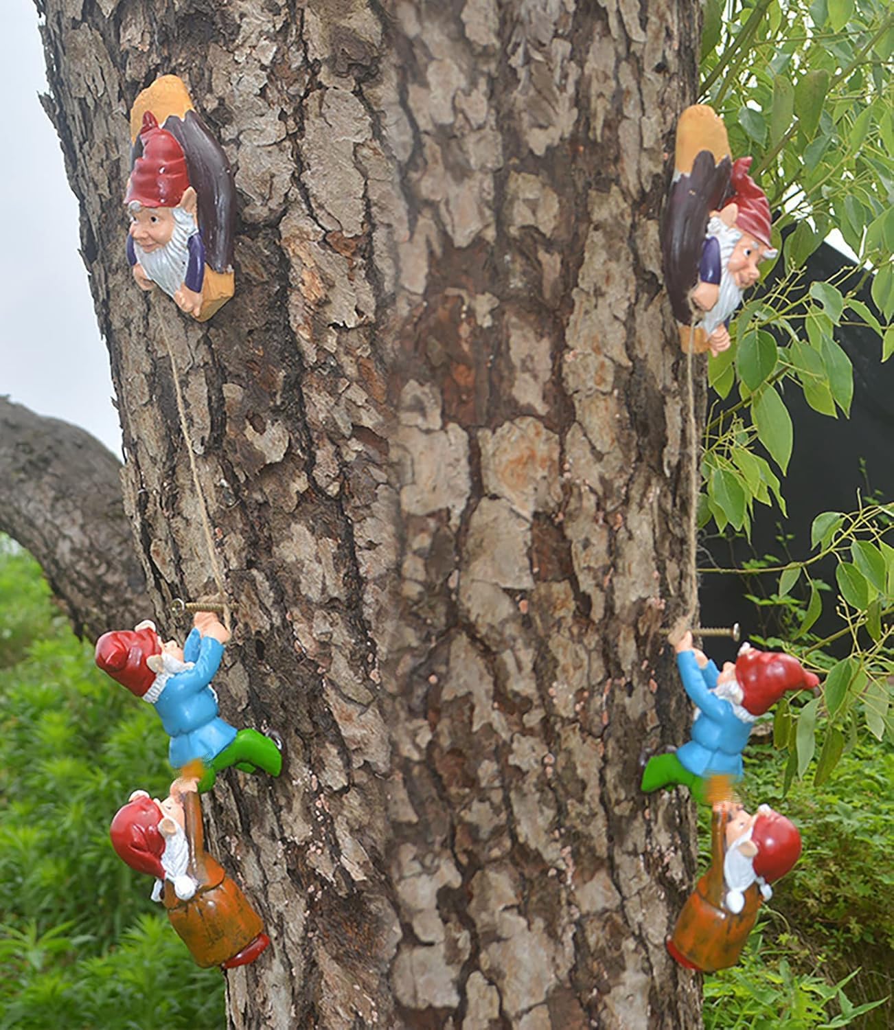 Climbing Gnome Patio Statue Gift,Outdoor Garden Fairy Elves Accent,Whimsical Gnomes Lawn Ornament Sculpture,Hanging Gnomes Yard Art, Funny Resin Decor,Clearance Tree Face Hugger Figurine