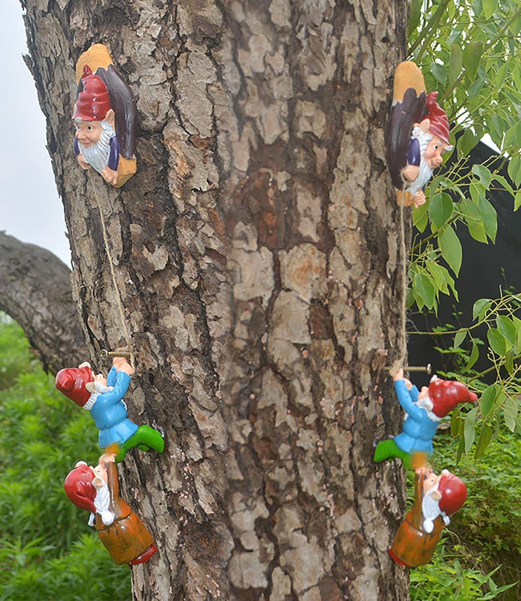 Gnome Statue Gift Climbing Rope Garden Gnomes Statue, Resin Garden Gnome Tree Hugger Outdoor Decor Accessories, Miniature Figurines Micro Garden Gnome Landscape Figurine for Lawn Balcony Patio