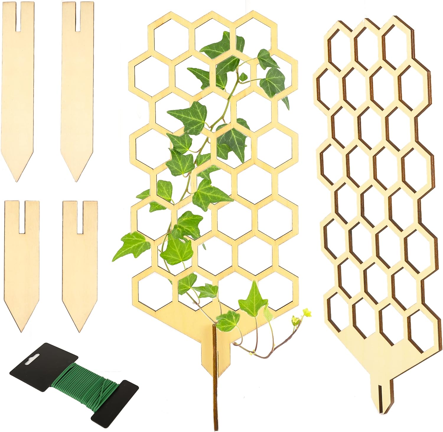 Wood Trellis for Climbing Plants Indoor & Outdoor - 2 Pack 18" Modern Honeycomb Small Plant Trellis - Stabilizing Plant Support for Indoor Plants - Small Trellis for Potted Plants to Encourage Growth