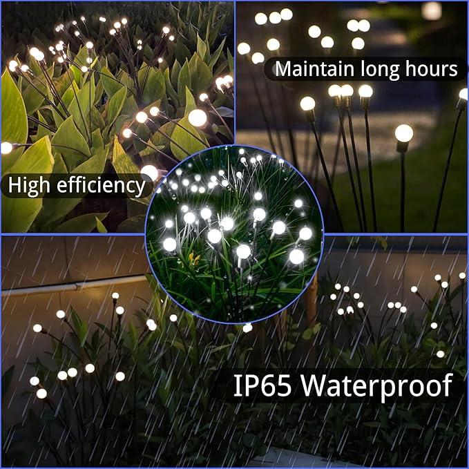 OZS 8Pack 64LED Solar Garden Lights - Solar Lights Outdoor, Solar Firefly Lights, Solar Swaying Light, Sway by Wind, Solar Fairy Lights Waterproof for Garden Patio Pathway Decoration(Cool White)
