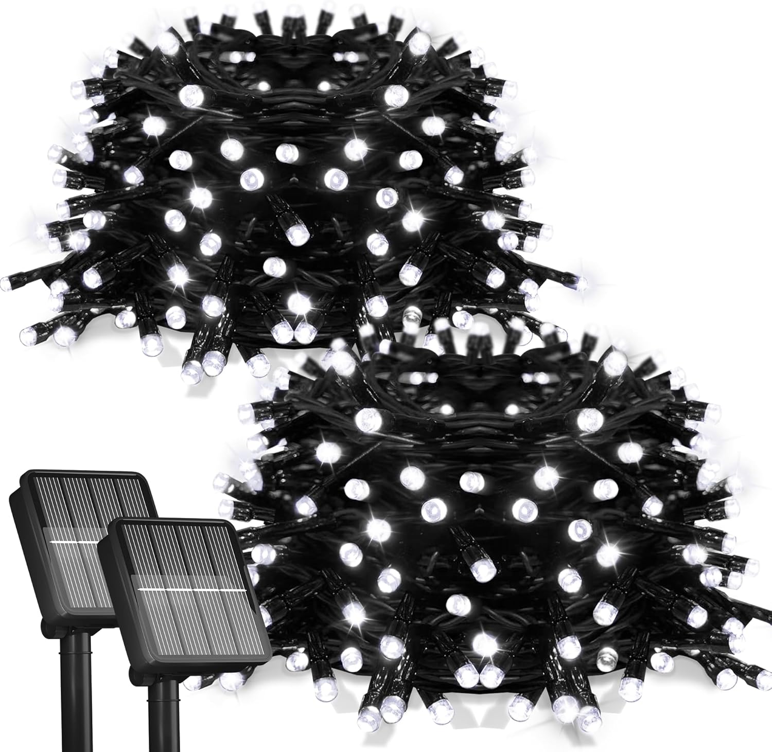 2Pack-Solar String Lights, 78Ft 200 LED Solar Lights Outdoor with 8 Modes ，Solar String Lights Outdoor Waterproof for Yard, Fence,Balcony, Party,Christmas Tree Decorations (Cold White)