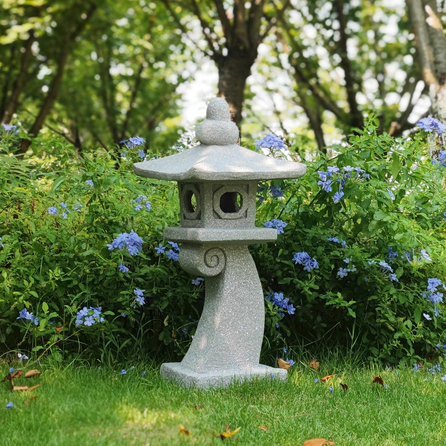 ZOEJADE 28" H Large Solar Zen Asian Pagoda Lantern Garden Outdoor Statue Japanese Palace Lantern with Solar Light for Lawn Yard Pond Patio Temple Court Decor Meditator Stylite Garden Figurines