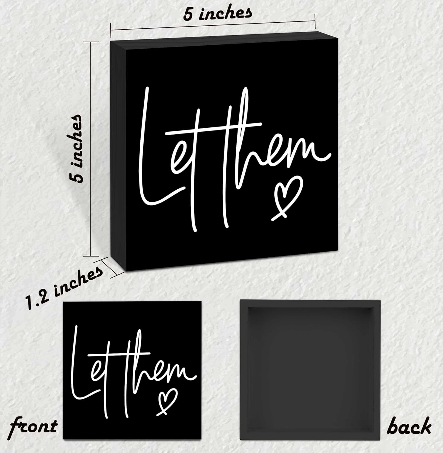 Let Them Wooden Sign, Black Office Decorations for Work, Let Them Mental Health Rustic Wood Box Signs 5x5 Inch, Desk Shelf Tabletop Decor for Home Cubicle Decor, Office Gifts for Coworkers Women, 21