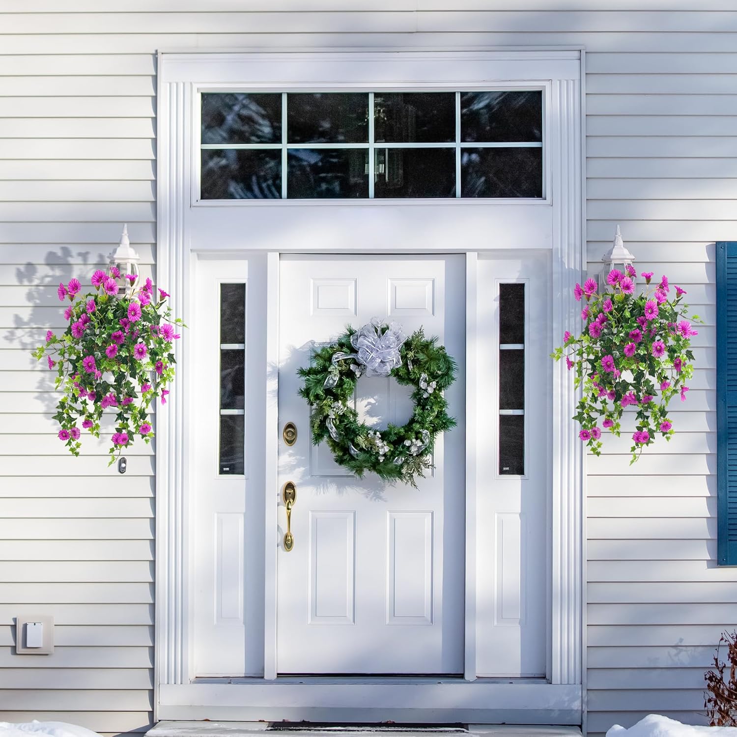 Artificial Flowers Faux Outdoor Plants Artificial Petunias for Outdoors Uv Resistant Fake Petunias Plants Hanging Flower Patio Decor Outside Basket Realistic Silk Plant No Pot(Purple 2pcs)