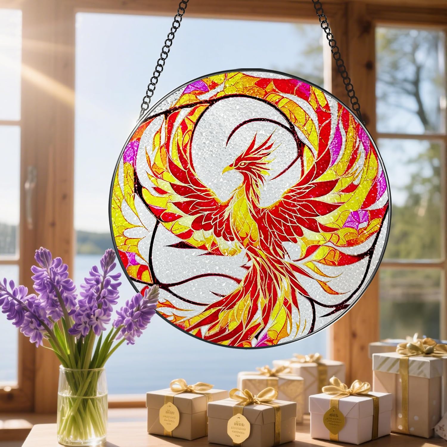Stained Glass Window Hanging, Stained Glass Suncatcher, Phoenix Sun Catcher, Window Decor, Phoenix Gift, Gifts for Mothers Day, Christmas or Birthday Gift, Gifts for Her Mom Grandmother Daughter