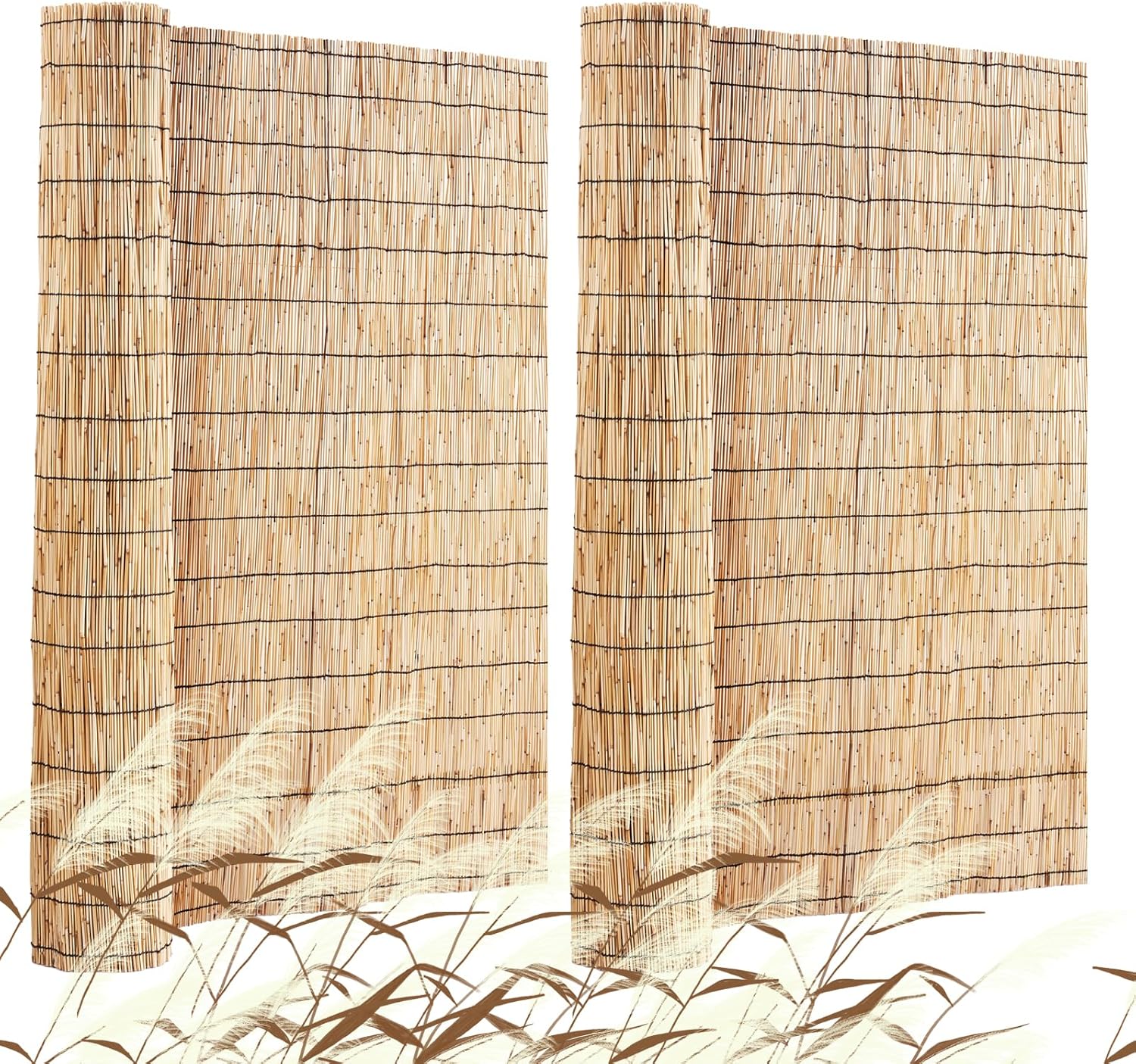 VEVOR Natural Reed Fencing, 4 ft x 16.4 ft, 2 Pack Reed Screen Curtain Balcony Reed Fence Roll for Outdoor Backyard Patio, Decorative Fence for Backyard Garden Fencing Divider, Privacy Screen Panel