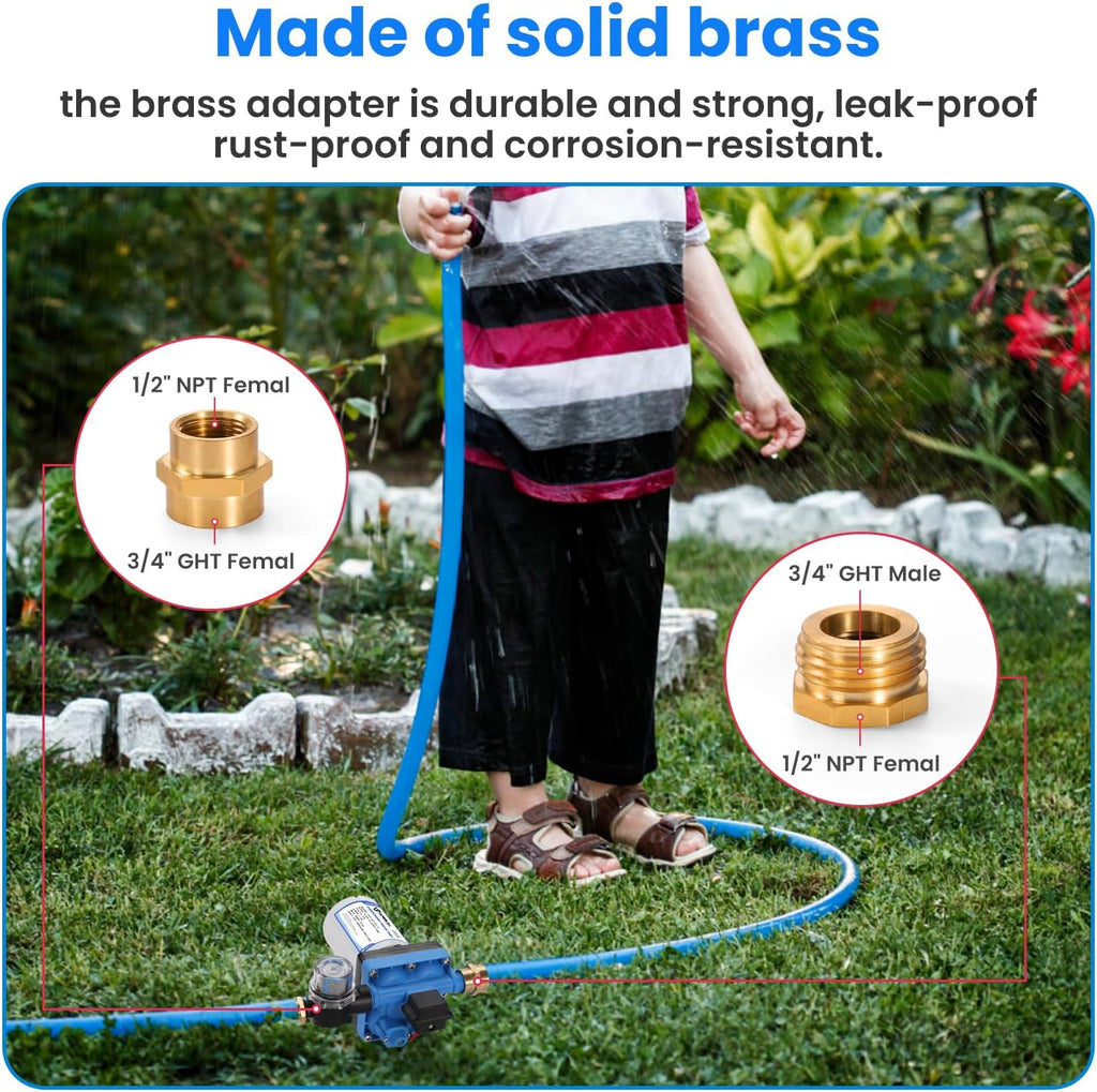 Anbull 12V Water Pressure Diaphragm Pump, 5.5GPM/70PSI Self Priming Pump with 3/4" Garden Hose Adapters, Marine Fresh Water Transfer Pump for RV Camper Yacht Lawn