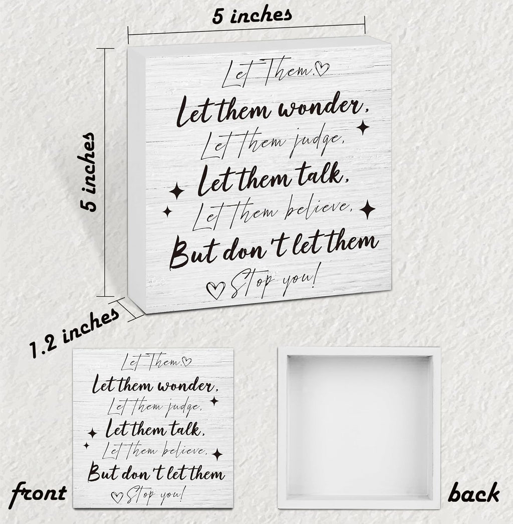 Let Them Wooden Sign, Desk Decorations For Women Office, 5x5 Inch Farmhouse Funny Office Decor Wood Box Sign, Desk Shelf Cubicle Accessories, Appreciation Gifts for Coworkers Boss, 11