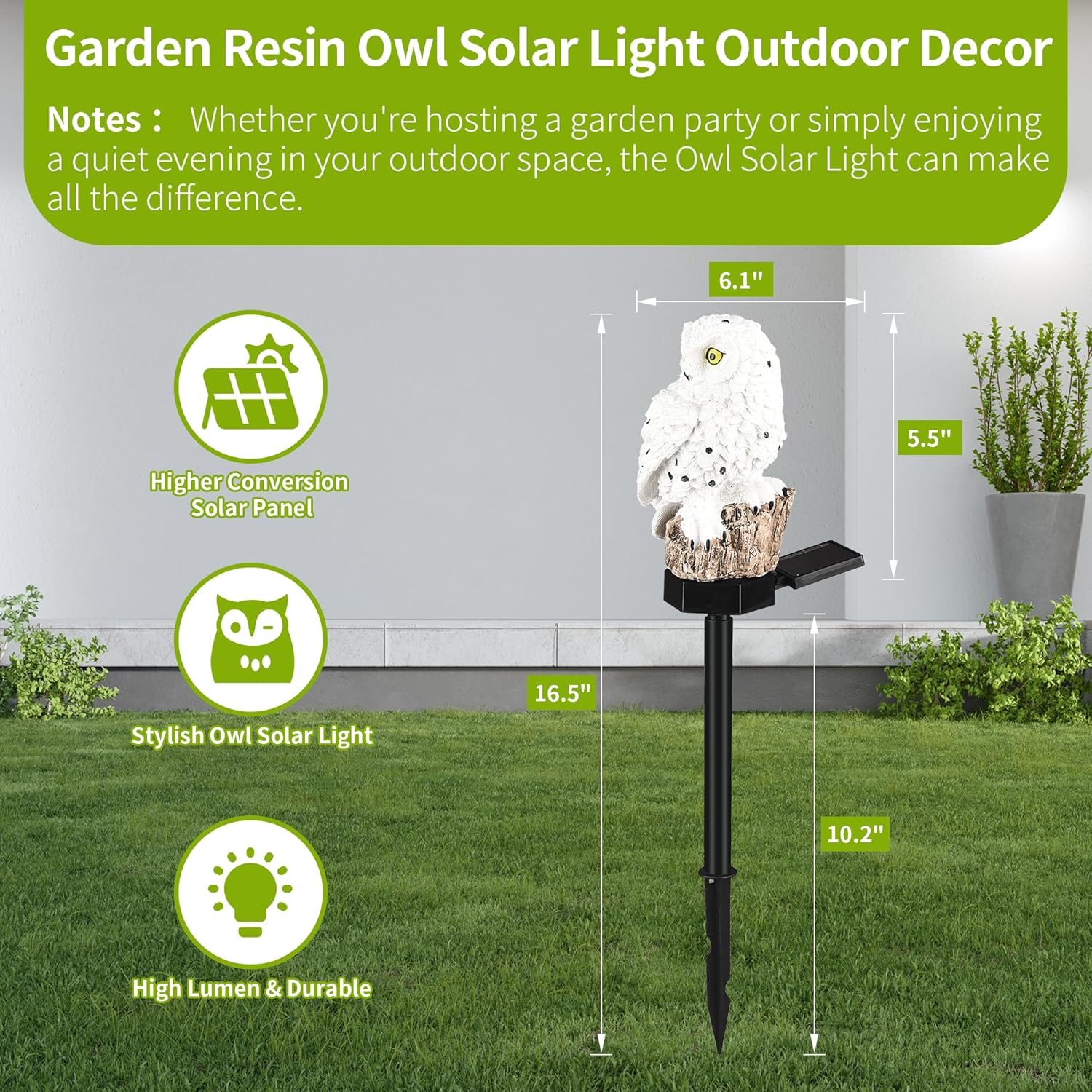 Garden Solar Light Outdoor Decor, Solar LED Light with Stake, Waterproof for Walkway Courtyard Party Decoration, White and Black Owl