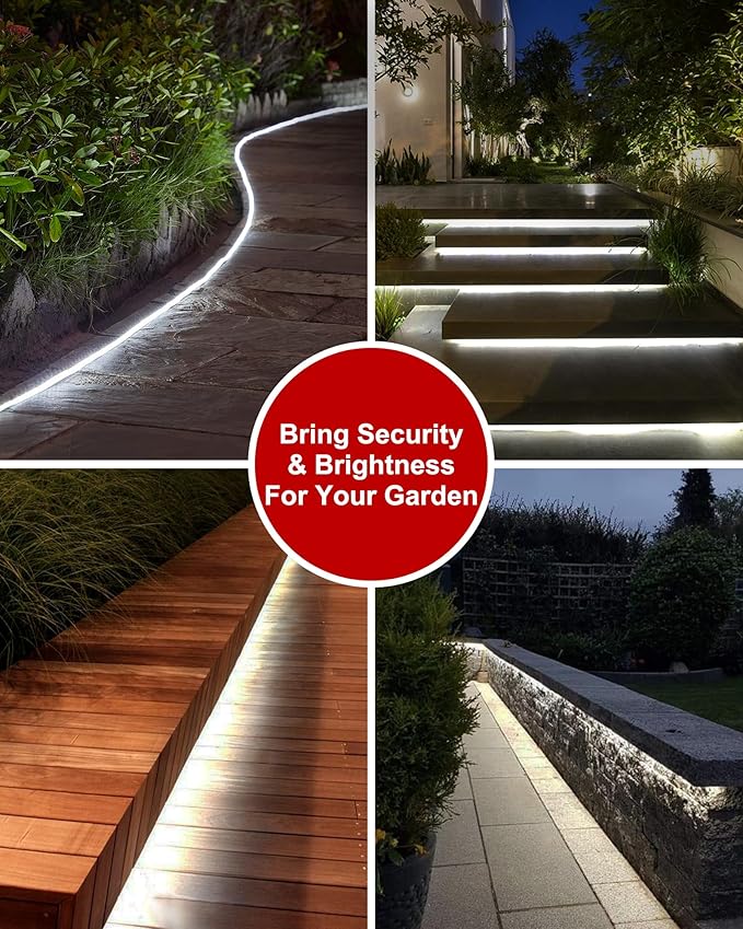 LUHLEE Solar LED Strip Lights, Upgrade Outdoor Rope Lights 8 Lighting Modes,IP65 Waterproof String Lights for Patio Yard Deck Porch Balcony Garden (White, 16.4 ft)