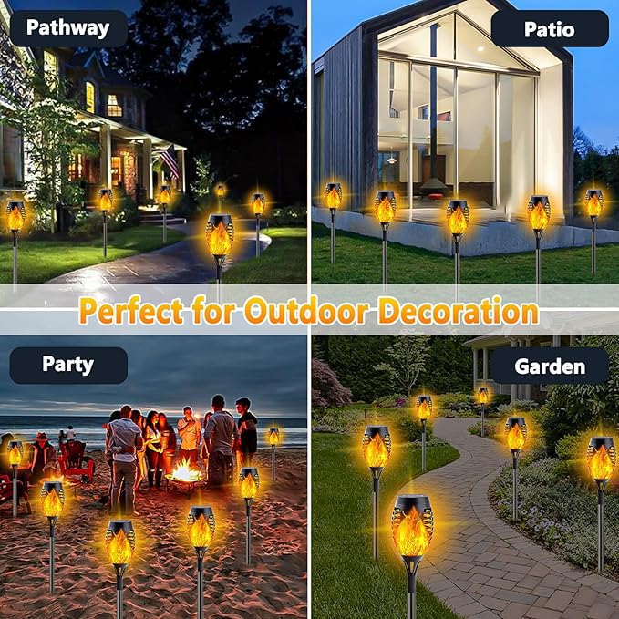 10 Pack Solar Lights Outdoor, Mini Solar Torch Lights with Flickering Flame for Garden Decor, Waterproof Solar Powered Outdoor Lights Solar Flame Torches for Pathway Patio Yard Porch Outside Decor