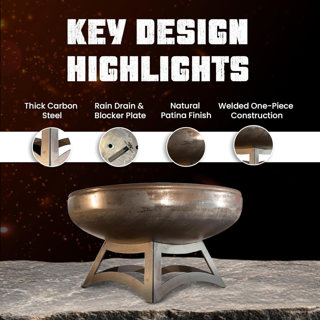 Liberty Fire Pit – Ohio Flame Wood Burning Outdoor Fire Pit - 42" Diameter with Hollow Base (Made in USA)