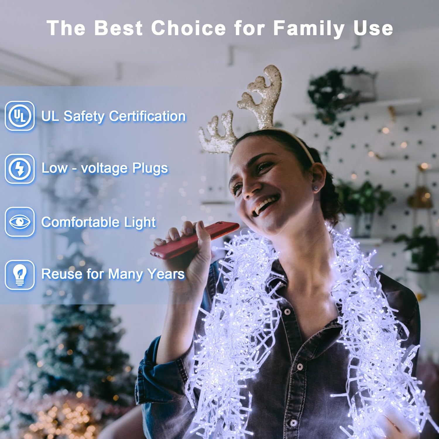 180 LED 59ft Christmas String Lights Indoor Outdoor, 8 Modes Christmas Fairy Lights with Timer & Momory, IP44 Waterproof Christmas Tree Lights for Xmas Patio Yard Fence Balcony Garden (Cool White)