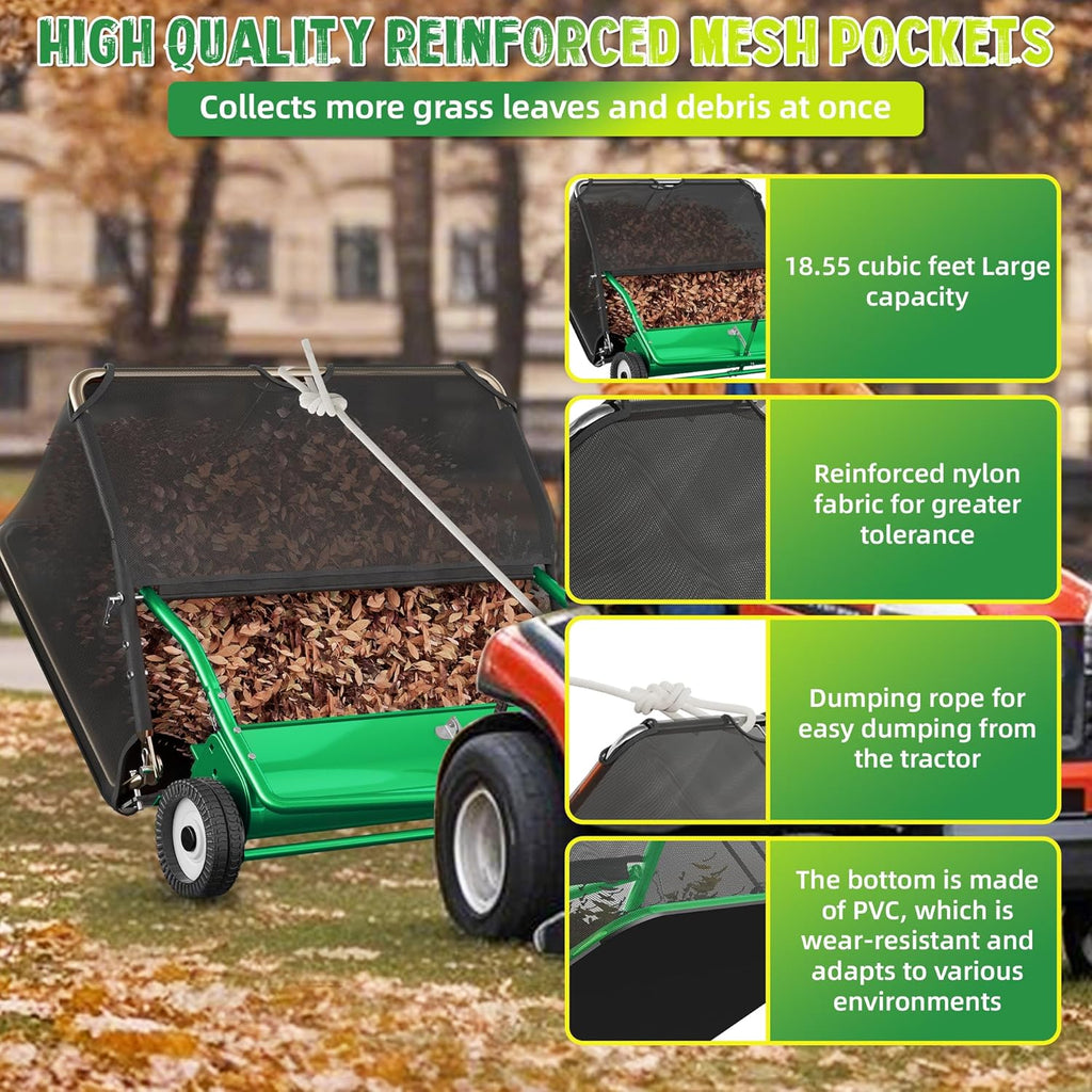 42" Lawn Sweeper Tow Behind, Grass Sweeper Tow Behind with 18.55 cu. ft Large Hopper, Heavy Duty Leaf & Grass Collector, Adjustable Brush Height Lever and Dumping Rope, Lawn and Yard Cleanup Tool