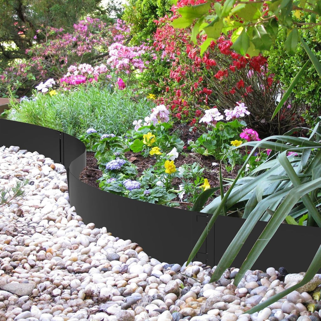 Metal Landscape Edging 6-Pack, Steel Edging Powder Coating - 40" L x 8" H Strips Garden Edging Border with 6 Clips - Edge for Lawn Yard (20Ft Total, Black)