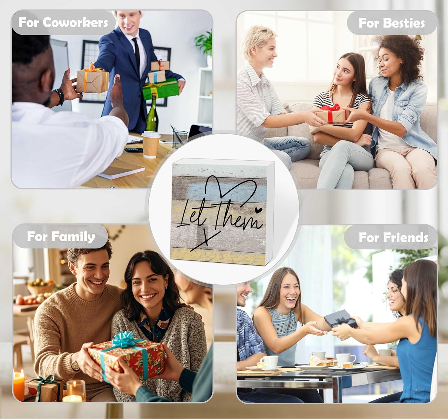 Let Them Wooden Sign, Office Decorations for Work, Let Them Mental Health Rustic Wood Box Signs 5x5 Inch, Desk Shelf Tabletop Decor for Home Cubicle Decor, Office Gifts for Coworkers Women, 14