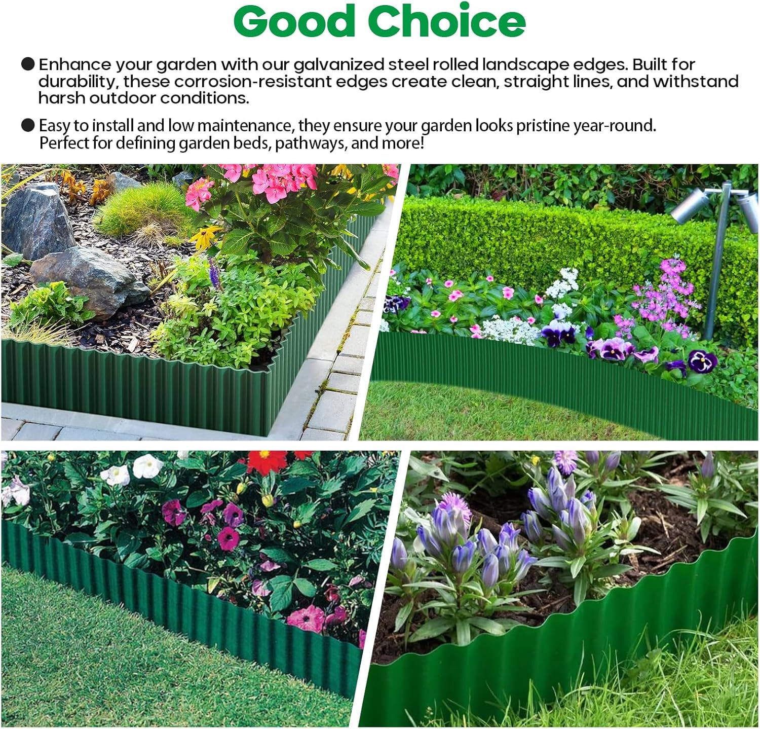Corrugated Metal Garden Edging, Sturdy Tall Landscape Edging Borders, Perfect DIY for Flower Beds, Lawn and Pathway, Tree Surrounds, Paver Edges (Green, 8"×20FT)