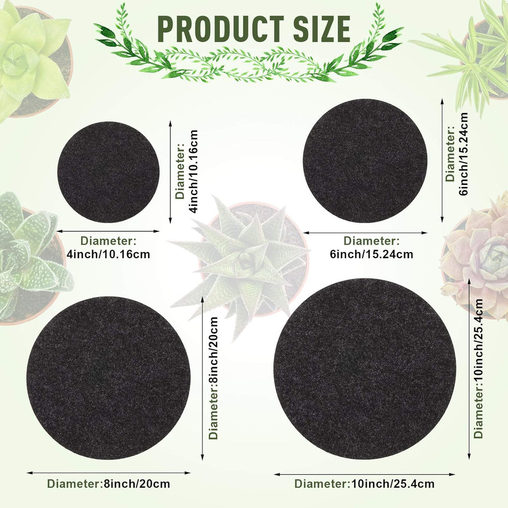 Patelai 16 Pieces Black Plant Coasters 4 Sizes Felt Cork Plant Reversible Round 4/6/ 8/10 Inch Fabric Cork Trivets Pads for Drinks Absorbent Waterproof Tray Pot for House Indoor
