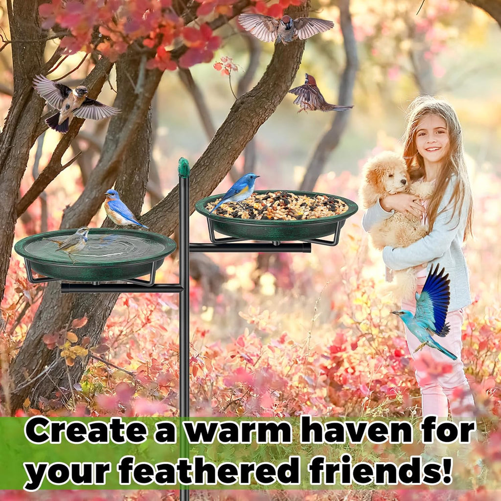 Metal Bird Bath for Outside, Vintage Freestanding Birdbaths Feeder Bowl, Stable & Easy to Clean Birdfeeder for Outdoors Garden Yard Lawn Decor (Retro Green)