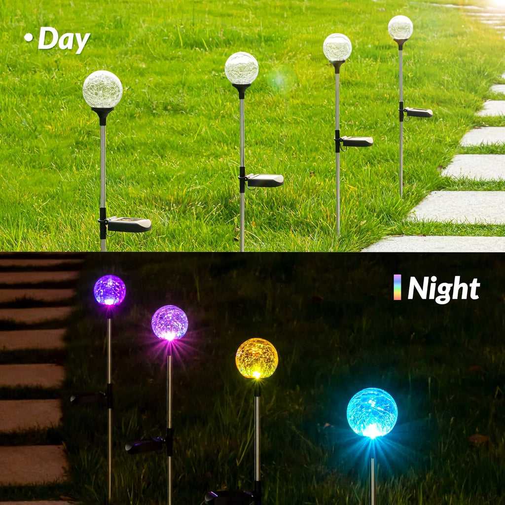 SOLPEX Solar Garden Lights 6 Pack, Solar Globe Lights Outdoor Waterproof, Solar Lights Outdoor Decorative, Multi-Color Changing Garden Spheres Large Waterproof for Yard, Cracked Glass Ball LED Lights
