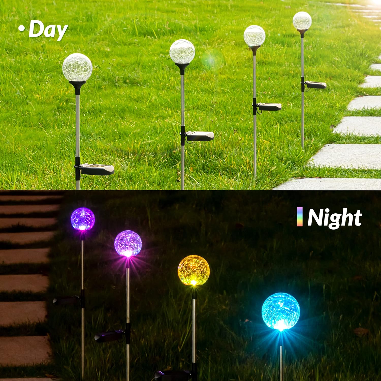 SOLPEX Solar Garden Lights 6 Pack, Solar Globe Lights Outdoor Waterproof, Solar Lights Outdoor Decorative, Multi-Color Changing Garden Spheres Large Waterproof for Yard, Cracked Glass Ball LED Lights