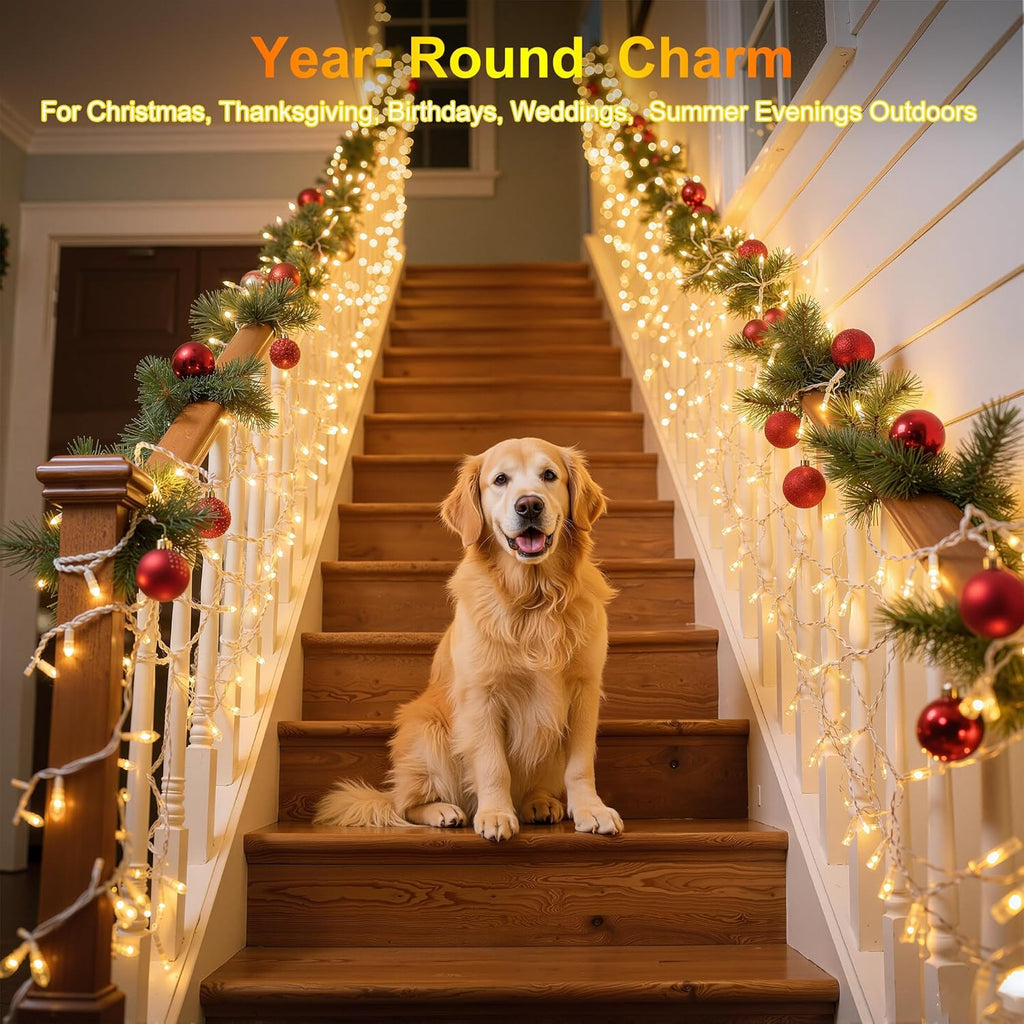 1500LED Christmas Lights Outdoor Use, 470ft 12 Modes Warm White LED String Lights with Timer Dimmable, Waterproof Christmas Tree Lights for Xmas Patio Yard Fence Balcony Garden Decor Warm White