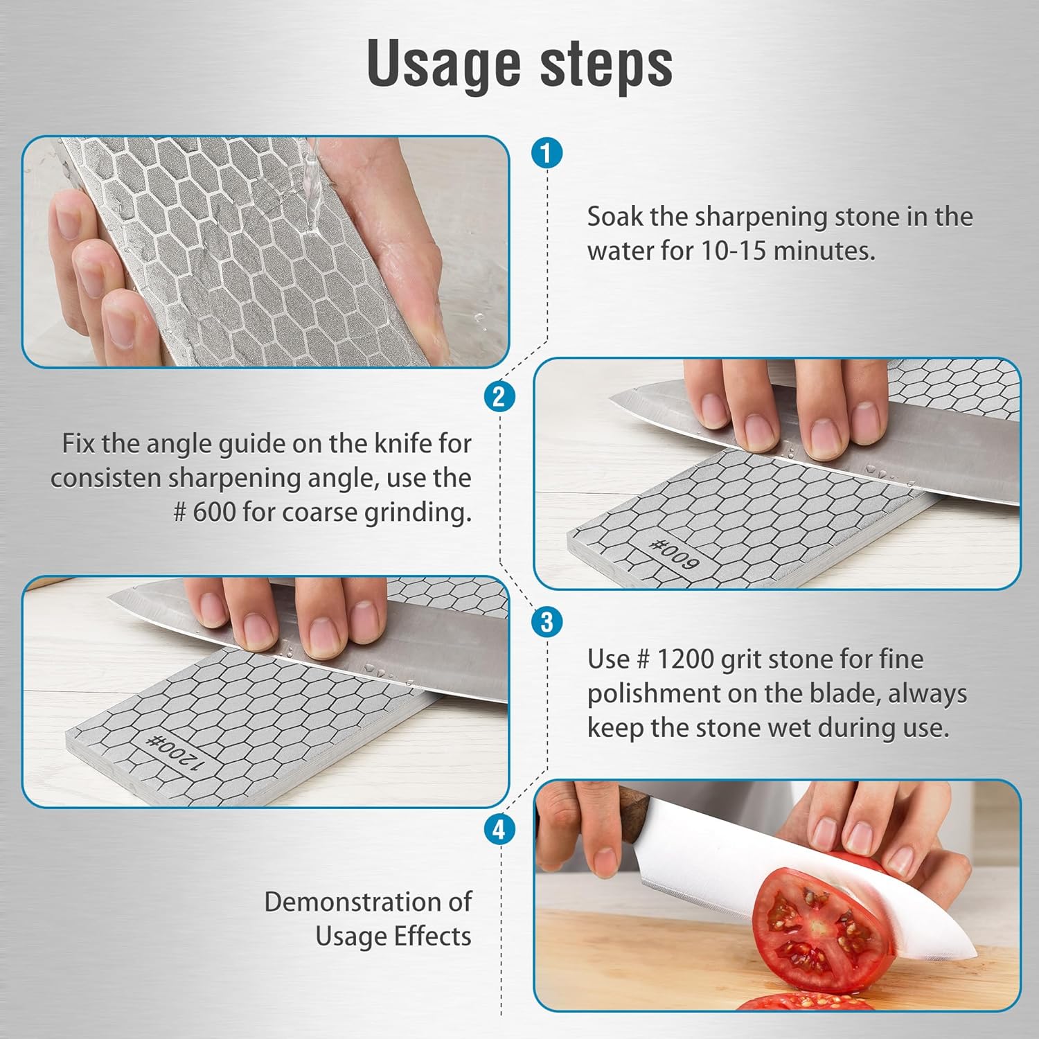 S SATC Diamond Sharpening Stone 2 Side Grit 600/1200 Diamond Plate Honing Stone 8-inch Hone Sharpener White