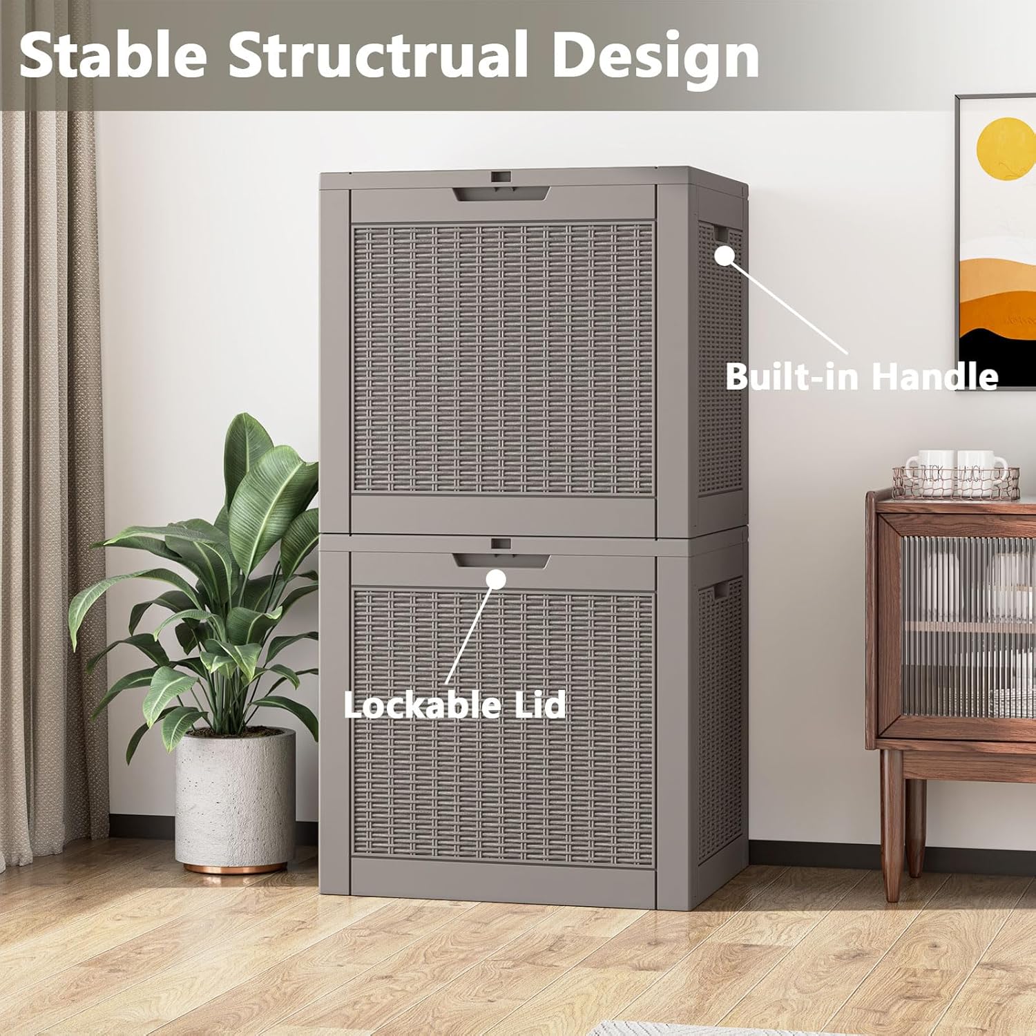 Deck Box, 31 Gallon Resin Outdoor Storage Box, Waterproof and UV Resistant Lightweight Storage Deck Box for Garden Tools, Supplies