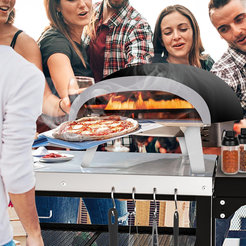 Outdoor Kitchen Island, Grill Table Cart with Drawer, Pizza Oven Stand, Movable 3-Shelf Prep Table with Side Table for Ninja Woodfire, Ooni Pizza Oven, Blackstone Griddle, Cuisinart, Cooking Station