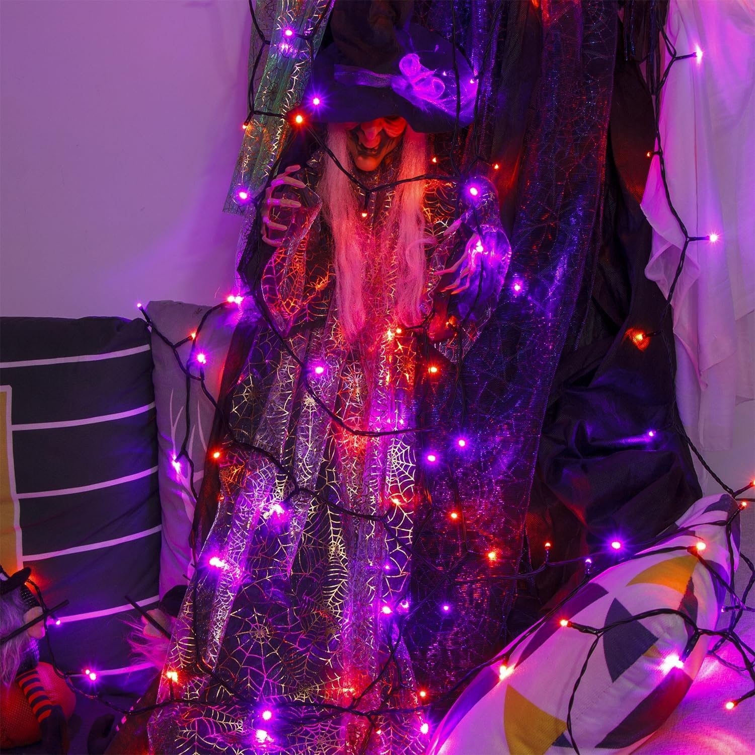 WATERGLIDE 1000 LED Halloween String Lights, 328 FT Green Wire LED Decorative Fairy Lights with Remote & 8 Modes, Waterproof for Outdoor Xmas Holiday Party Garden Wedding Home Decor, Orange & Purple