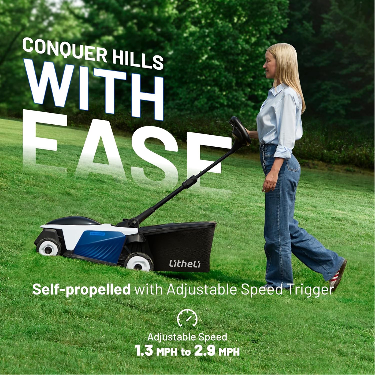 Electric Lawn Mower, Self-propelled Lawn Mower Cordless 40V(2 * 20V) 18.5" Brushless Mower with Electric Cutting Height Adjustment, Higher Rotation Speed, 4 x 4.0Ah Battery and Rapid Charge Included