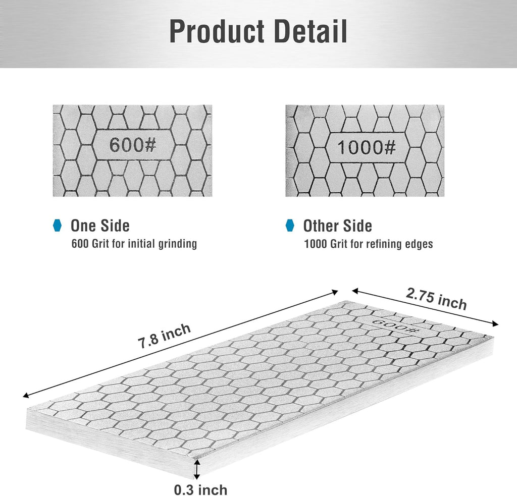 S SATC Diamond Sharpening Stone 2 Side Grit 600/1000 Diamond Plate Honing Stone 8-inch Hone Sharpener White