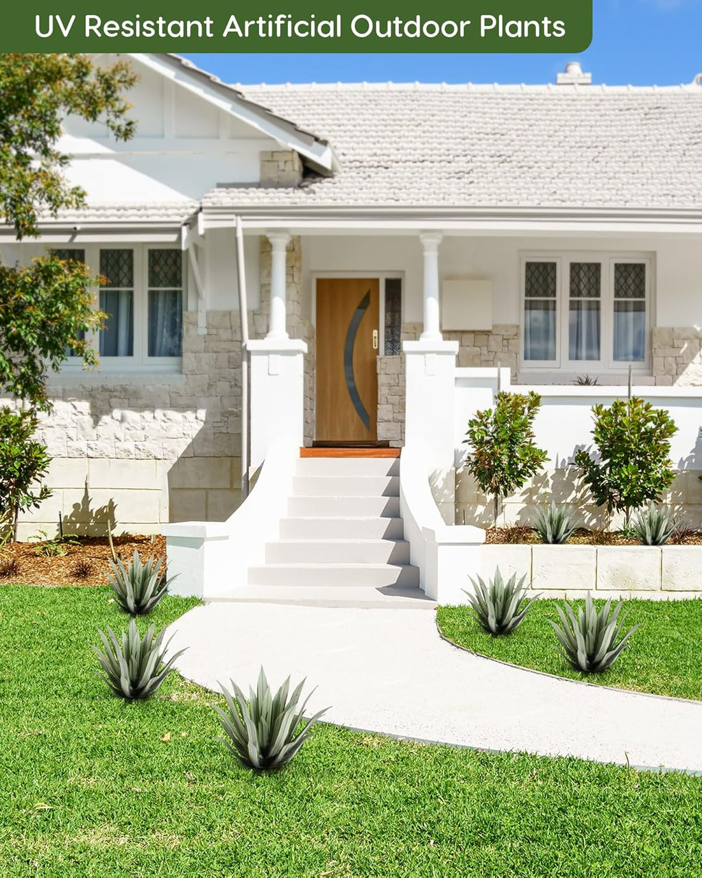 Velener Artificial Outdoor Agave Plants, Light Green Outdoor Faux Plants with Broad Sword-Shaped Leaves, Small Size UV Resistant Fake Agave Plants for Indoor and Outdoor Decor(14 Inch)-2 Pack