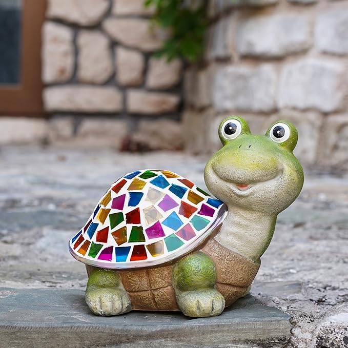 MININOVA Solar Mosaic Turtle Statues Outdoor Garden Decorations with Waterproof Mosaic Light Yard Lawn Porch Patio Home Ornaments Gifts for Women