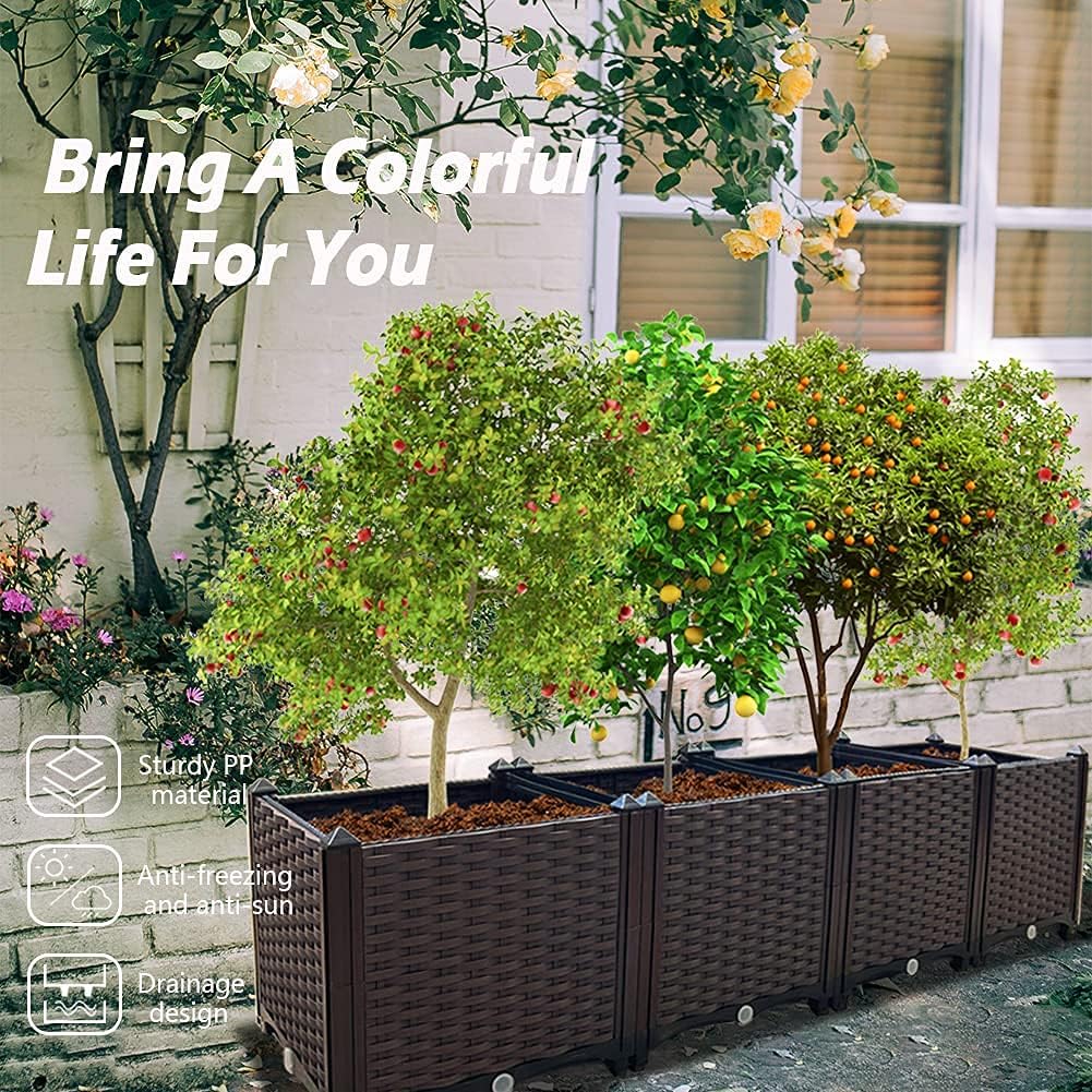 Large Planters for Outdoor Plants Raised Garden Bed Elevated Rectangular Garden Box Kits for Gardening, Vegetables, Flowers and Herbs in Backyard Patio Balcony