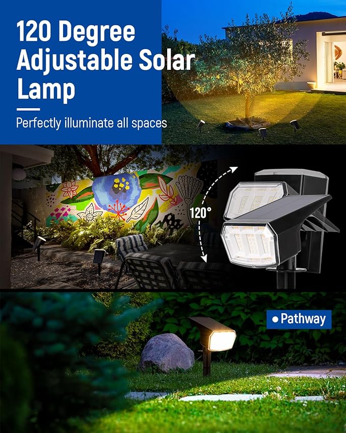 Solar Spot Lights Outdoor Waterproof 1 Pack IP65, 63 LED 3 Lighting Modes Spotlights for Outside Yard Garden House Garage Landscape Lights-Warm White