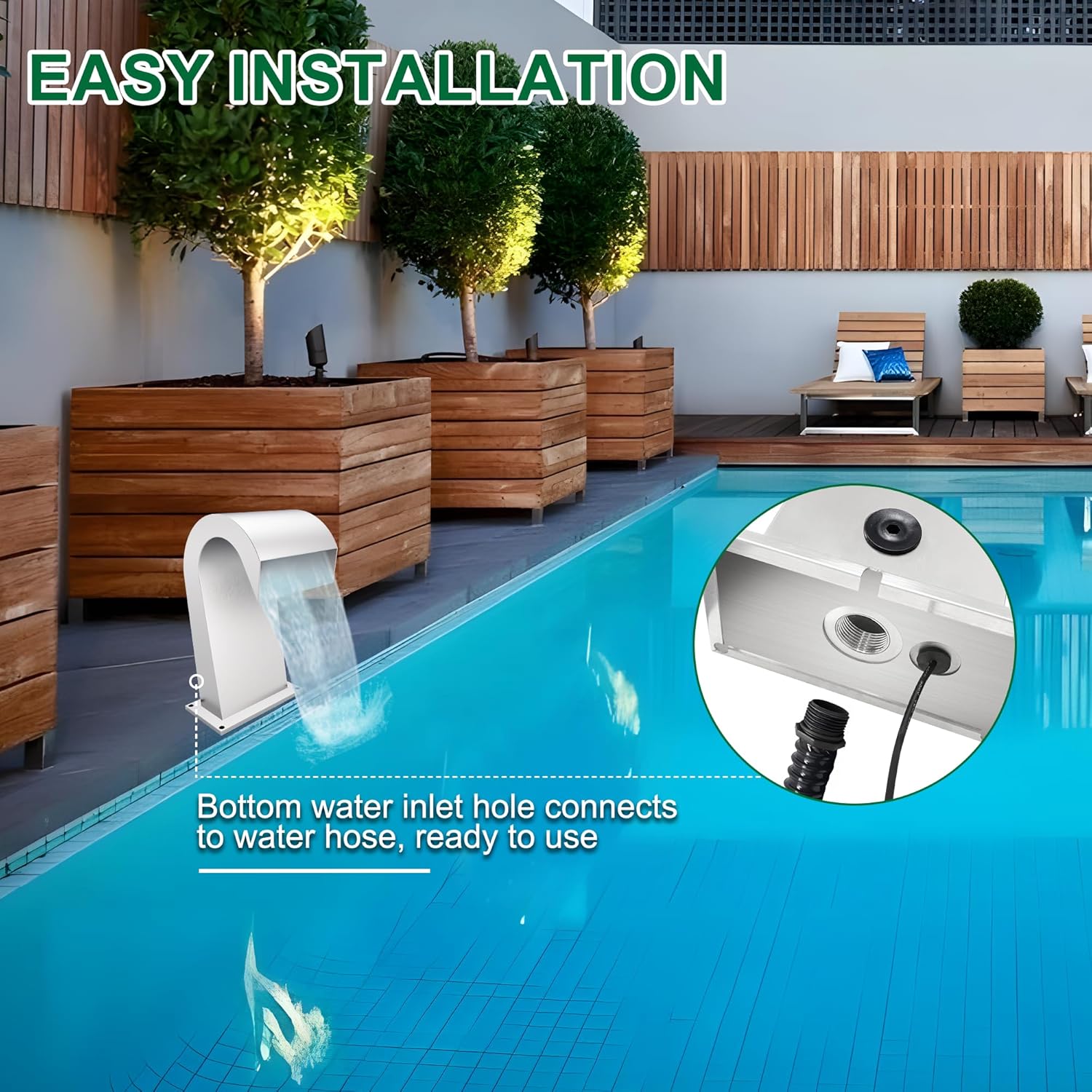 S-Shape Waterfall Spillway Ground Pool Fountain, LONGRUNNEW 304 Stainless Steel Outdoor Water Feature 18.82" x 11.93" x 12.20" for Garden Decor, Landscape Accents & Patio Pond Water Feature-Medium