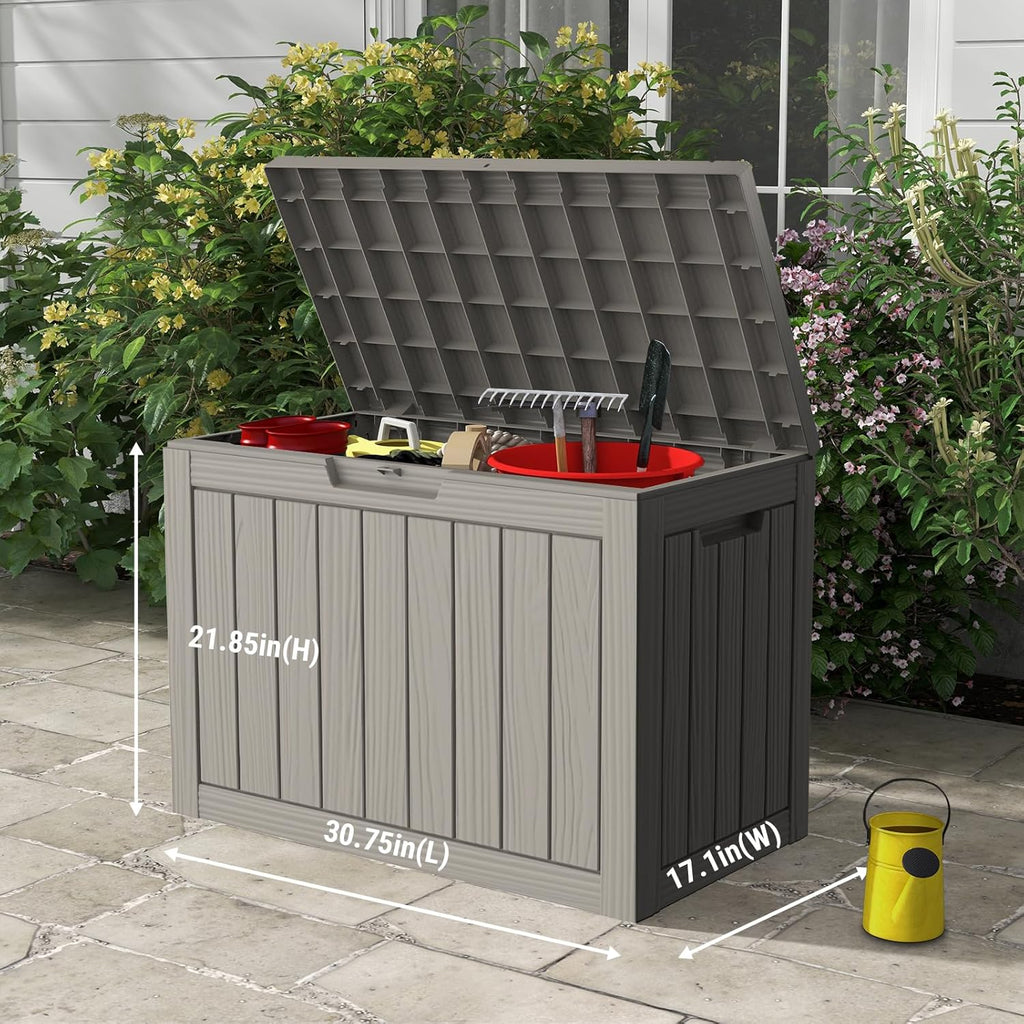 Mars Villa 45 Gallon Outdoor Storage Box, Resin Deck Box Waterproof, Storage Chest for Outside Patio Furniture Cushions, Pool Supplies, Garden Tools, UV Resistant and Weatherproof, Greige