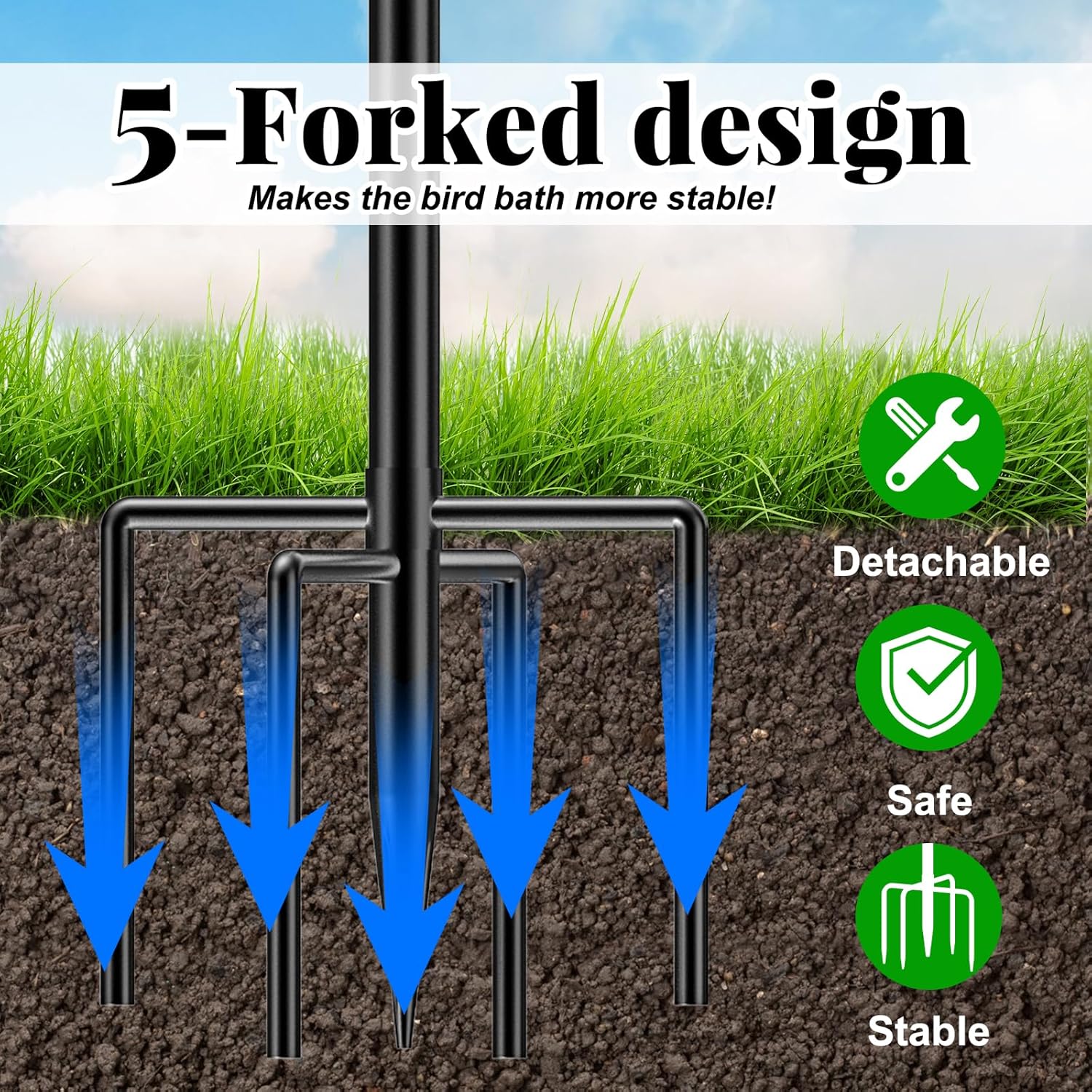 Bird Bath for Outside, Metal Birdbath Bowl Decorated Metal with 5 Prong Base Stand Outdoor Bird Baths Bird Feeder Garden Decor Yard Art (A-Blue)