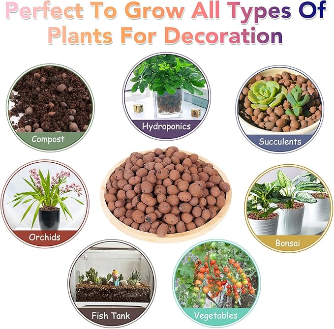 10 LBS Organic Clay Pebbles 4mm-16mm Leca for Plants 100% Natural Hydroton Clay Pebbles for Hydroponic Growing Gardening Orchids Drainage Decoration Aquaponics