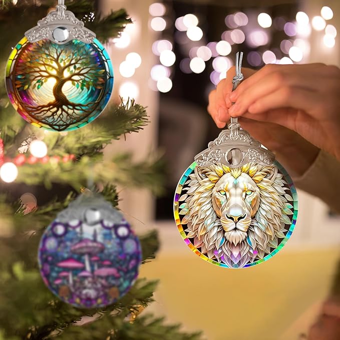 Stained Glass Suncatcher, Jocidea Lion Ornament, Christmas Ornaments, Holidays Ornaments, Christmas Tree Decor, Lion Decor for Home, Lion Gifts