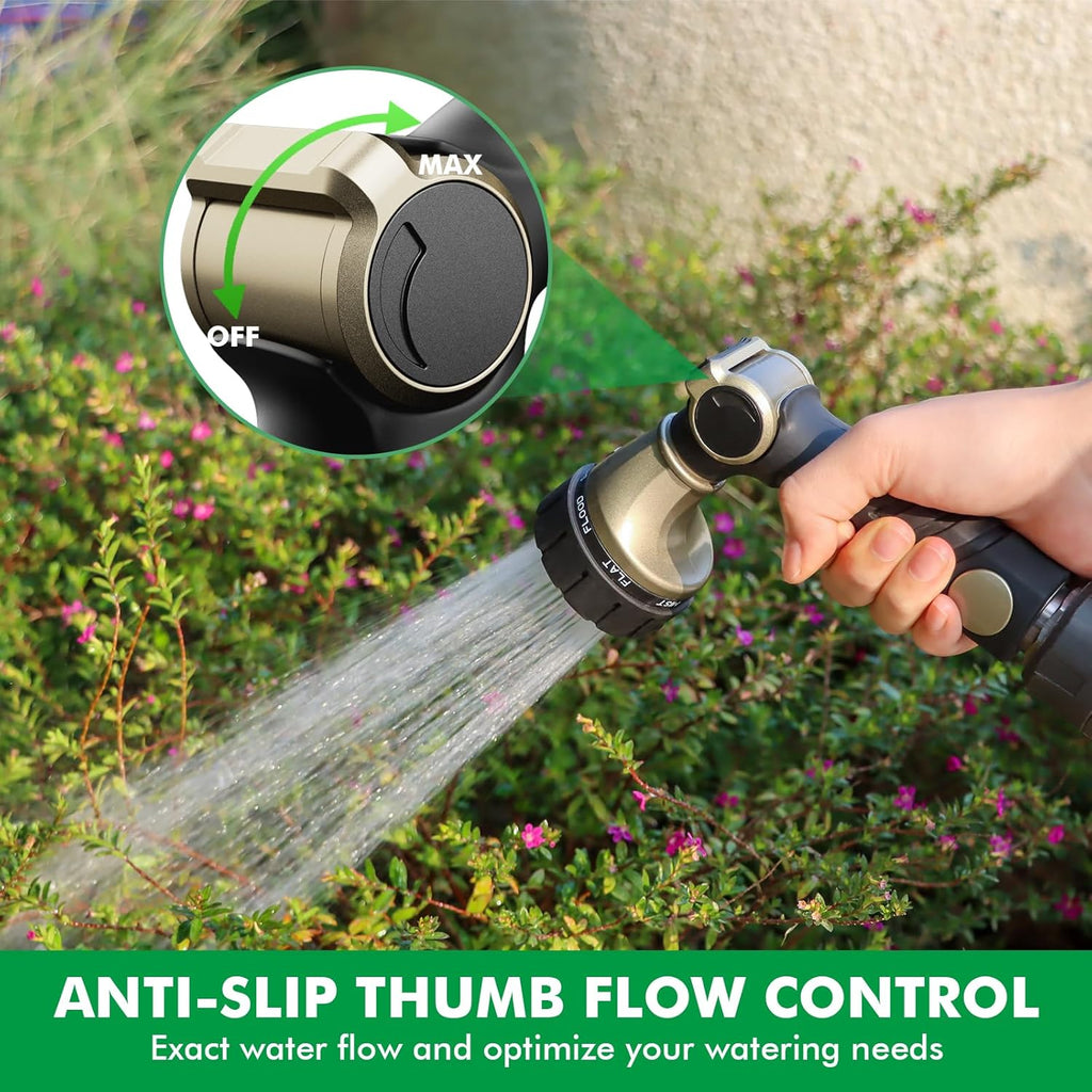 RESTMO Heavy Duty Hose Nozzle, Metal Garden Water Hose Sprayer with 7 Watering Patterns, Thumb Control, On Off Valve, High Pressure Nozzle Sprayer for Watering Plants, Car and Pet Washing, Bronze